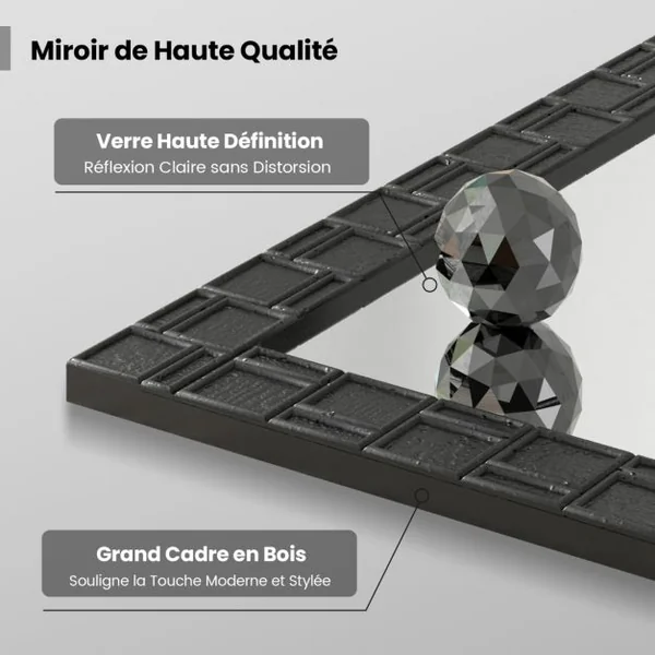 Miroir Mural avec Cadre en Bois 80x60CM Miroir Moderne avec Cadre Solide Suspension Verticale & Horizontale Miroir Rectangulaire Noir
