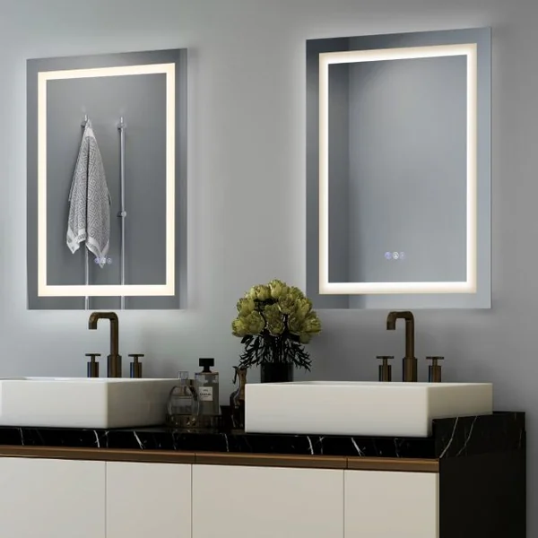 Miroir Mural de Salle de Bain 80 cm x 60 cm Miroir de Maquillage avec Lumière Colorée Antibuée