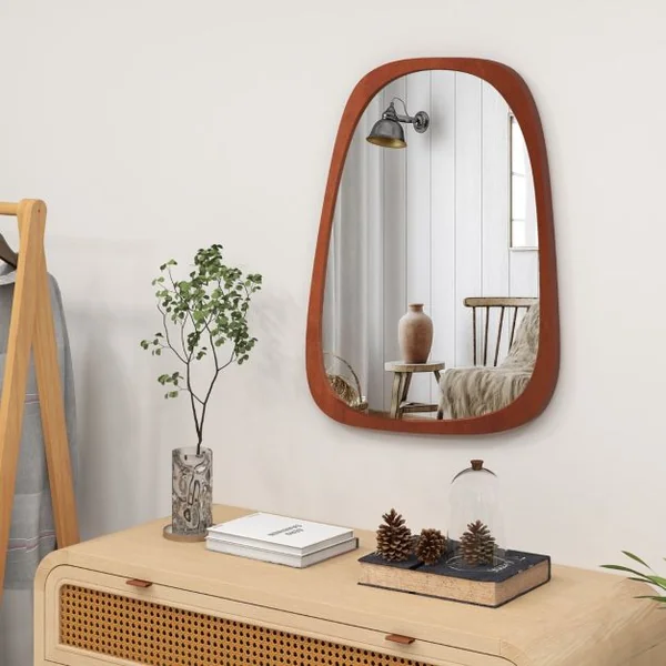 Miroir Mural Décoratif Asymétrique de 68 x 53,5 Cm avec Cadre Rustique Miroir Décoratif Hd de Forme Originale avec Vis d'Expansion pour Salon Naturel
