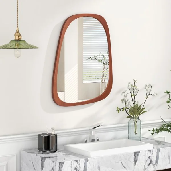 Miroir Mural Décoratif Asymétrique de 68 x 53,5 Cm avec Cadre Rustique Miroir Décoratif Hd de Forme Originale avec Vis d'Expansion pour Salon Naturel