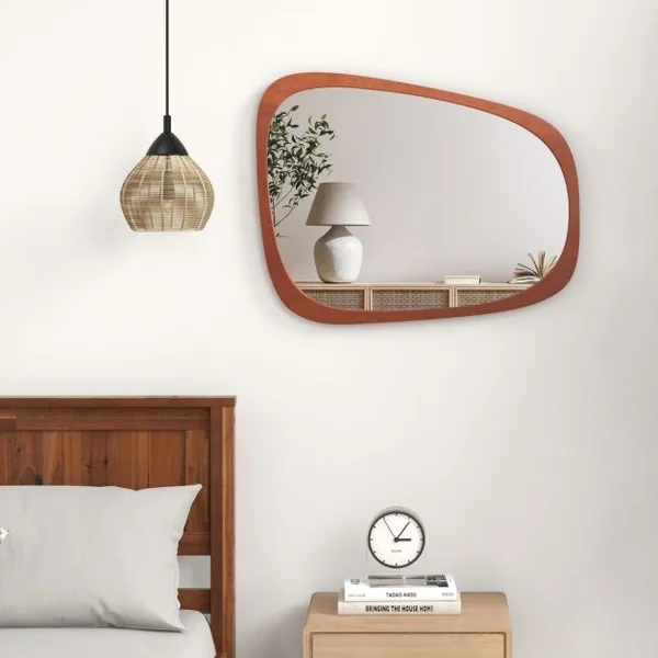 Miroir Mural Décoratif Asymétrique de 68 x 53,5 Cm avec Cadre Rustique Miroir Décoratif Hd de Forme Originale avec Vis d'Expansion pour Salon Naturel