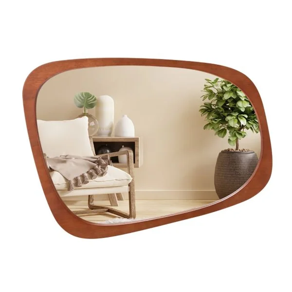 Miroir Mural Décoratif Asymétrique de 68 x 53,5 Cm avec Cadre Rustique Miroir Décoratif Hd de Forme Originale avec Vis d'Expansion pour Salon Naturel
