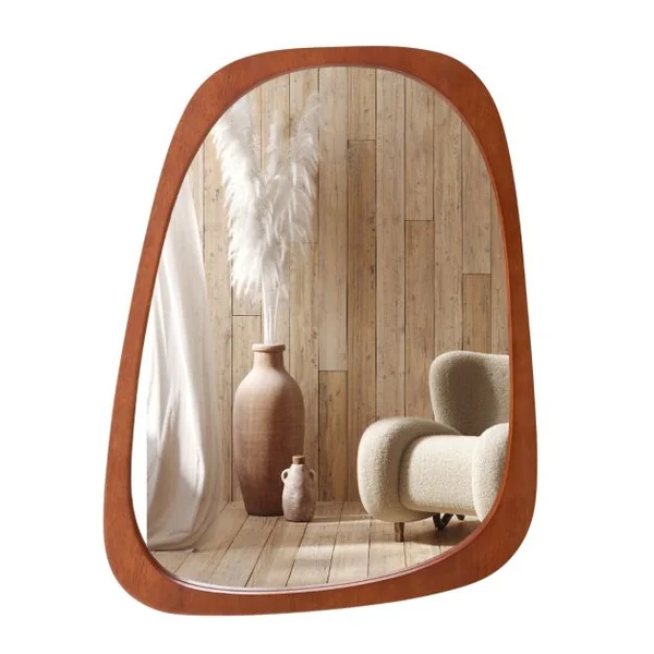 Miroir Mural Décoratif Asymétrique de 68 x 53,5 Cm avec Cadre Rustique Miroir Décoratif Hd de Forme Originale avec Vis d'Expansion pour Salon Naturel