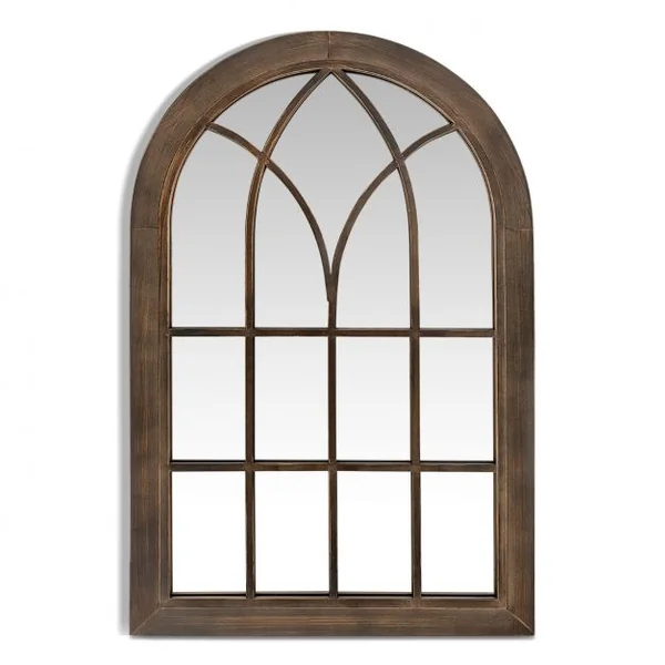 Miroir Mural Décoratif - Cadre en Métal Verrière - Arche Design pour Salon Chambre Entrée 76 x 50 X 3,5 CM Marron Rustique