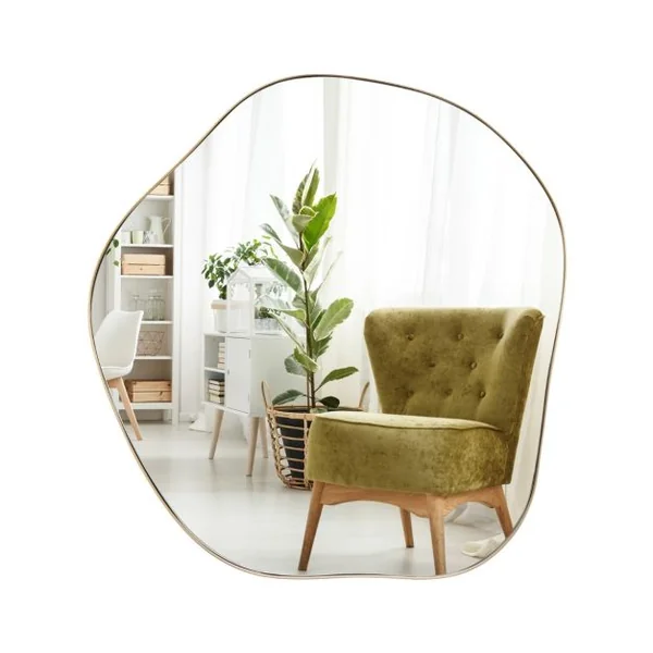 Miroir Mural Irrégulier 75,5 x 70 Cm Miroir Asymétrique avec Cadre en Métal avec Vis d'Expansion Miroir de Courtoisie Décoratif pour Salon Or
