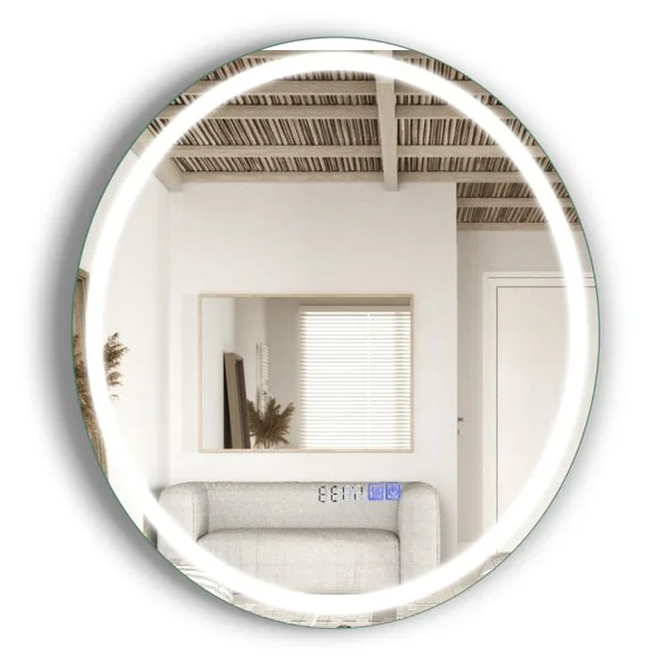 Miroir Mural LED 60Cm avec Luminosité Réglable avec Gradation 3000-6000K Mémoire Miroir Interrupteur Tactile&Affichage pour le Temps Argent