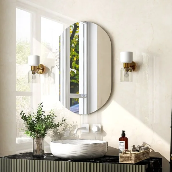Miroir Mural Ovale 80 cm x 50 cm Rétro-éclairé à Intensité Variable