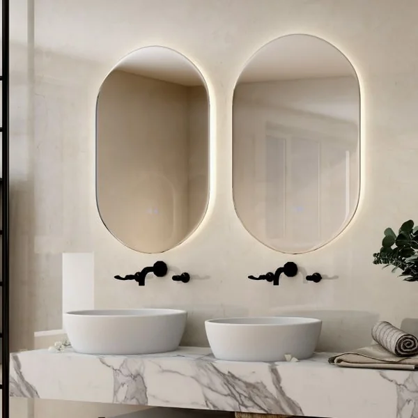 Miroir Mural Ovale 80 cm x 50 cm Rétro-éclairé à Intensité Variable