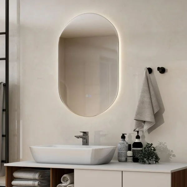 Miroir Mural Ovale 80 cm x 50 cm Rétro-éclairé à Intensité Variable