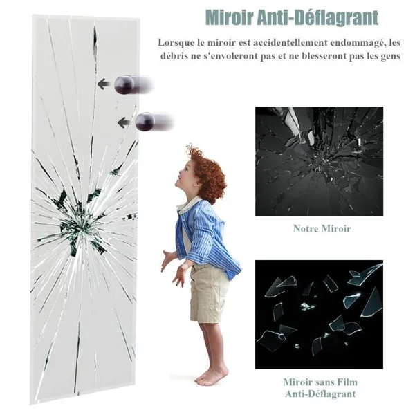 Miroir Mural Psyché Rectangulaire sans Cadre 110 x 38 cm Pleine Longueur Bord Biseauté Suspendu Vertical ou Horizontal