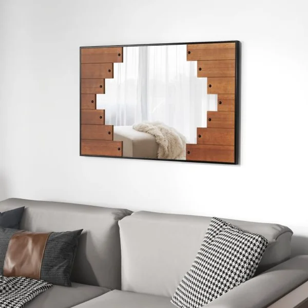 Miroir Mural Rectangulaire Décoratif Grand Miroir Mural 100 x 66 Cm avec Cadre en Forme de Touches de Piano Crochet Bidirectionnel pour Salon Noir