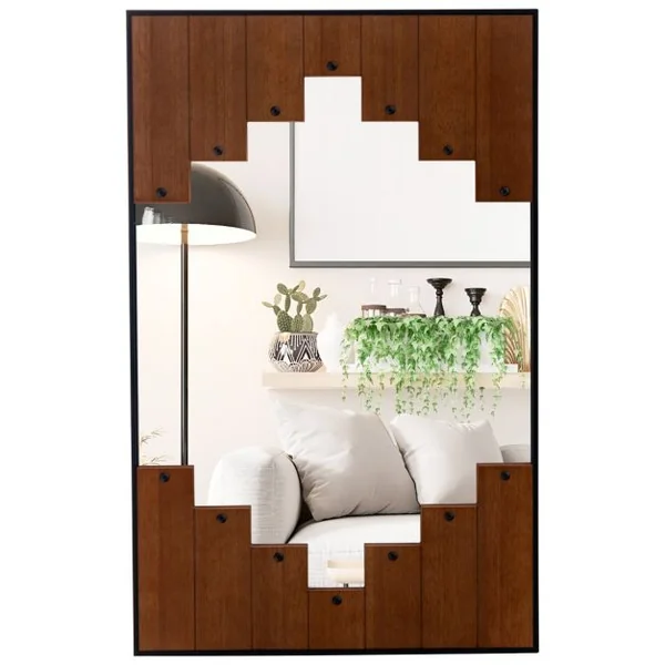 Miroir Mural Rectangulaire Décoratif Grand Miroir Mural 100 x 66 Cm avec Cadre en Forme de Touches de Piano Crochet Bidirectionnel pour Salon Noir