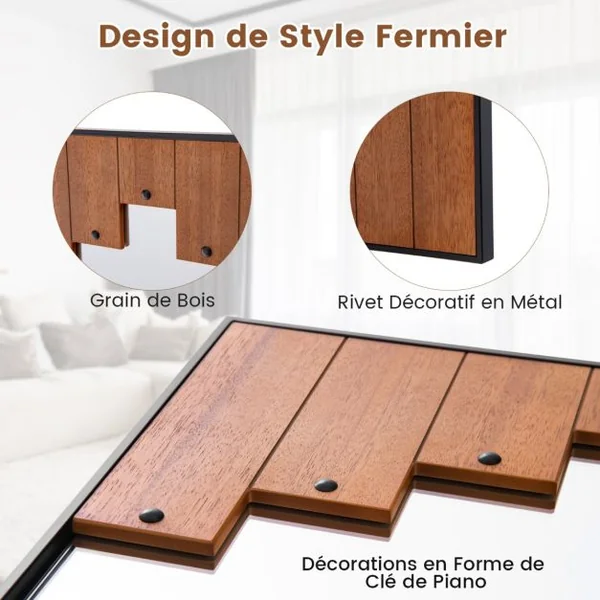Miroir Mural Rectangulaire Décoratif Grand Miroir Mural 100 x 66 Cm avec Cadre en Forme de Touches de Piano Crochet Bidirectionnel pour Salon Noir