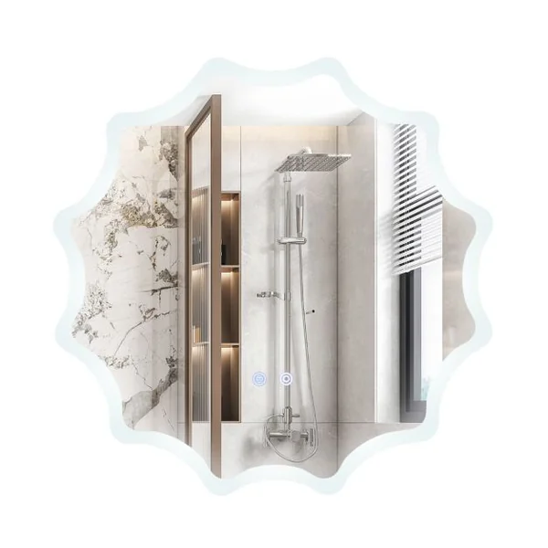 Miroir Mural Rond avec 3 Couleurs de Lumière et Anti-buée Miroir de Maquillage Éclairé à Intensité Variable avec Bouton Tactile Intelligent Argent