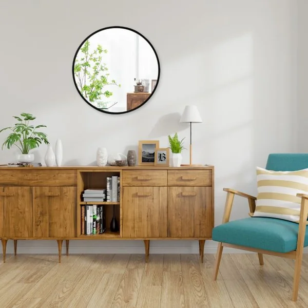 Miroir Mural Rond de 40 cm avec Cadre en Alliage d'Aluminium Décoration pour Salle de Bain Salon Chambre Entrée Noir