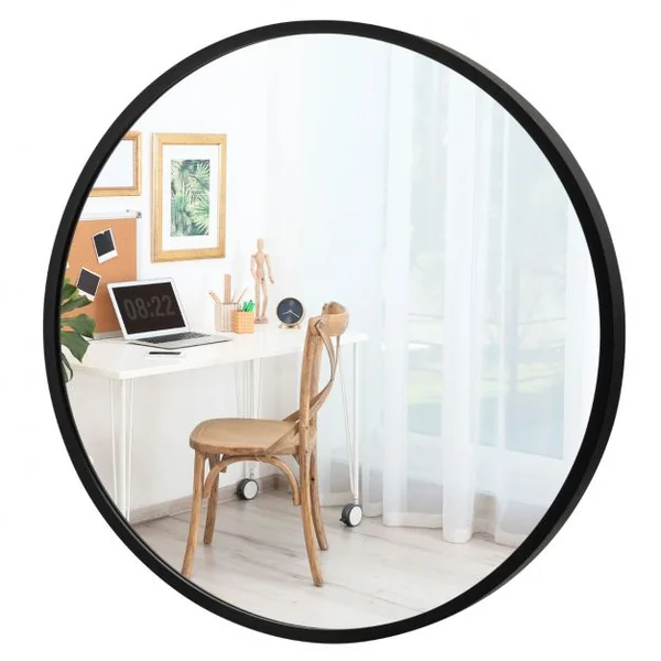 Miroir Mural Rond de 40 cm avec Cadre en Alliage d'Aluminium Décoration pour Salle de Bain Salon Chambre Entrée Noir