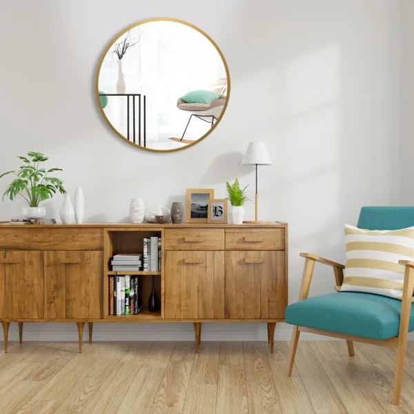 Miroir Mural Rond de 40 cm avec Cadre en Alliage d'Aluminium Décoration pour Salle de Bain Salon Chambre Entrée Or