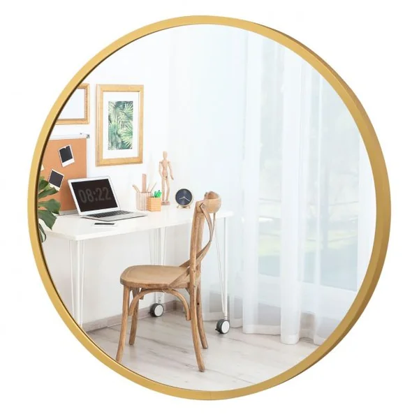 Miroir Mural Rond de 40 cm avec Cadre en Alliage d'Aluminium Décoration pour Salle de Bain Salon Chambre Entrée Or