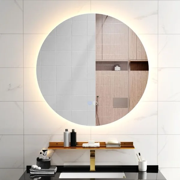 Miroir Mural Rétroéclairé LED de 60cm Lumières à Intensité Variable en Continu 3 Couleurs Désembuage Automatique Mémoire Réflexion HD