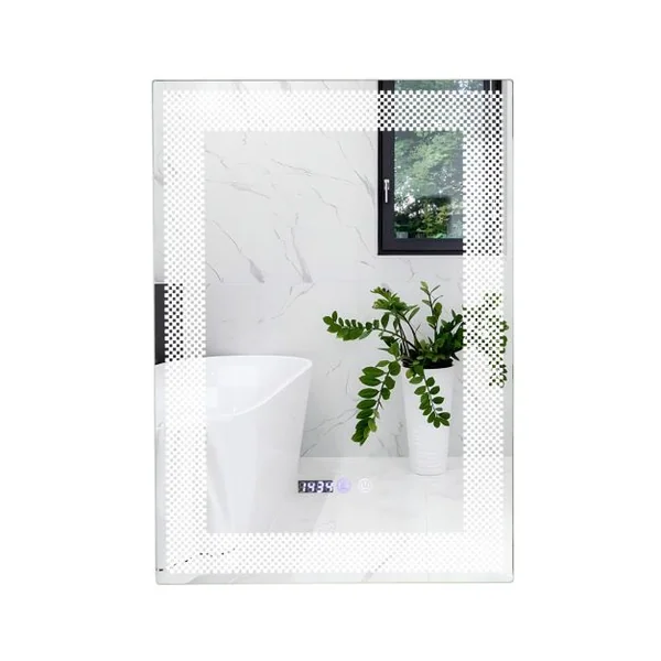 Miroir Mural Salle de Bain LED à 3 Couleurs Luminosité Réglable Fonction Mémoire et de Désembuage Interrupteur Tactile et Affichage Temps Température