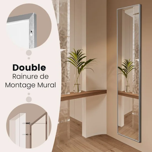 Miroir Pleine Longueur 160 X 40 CM Miroir Rectangulaire avec Verre Incassable et Cadre en Alliage D'aluminium pour Chambre Salon Entrée Noir/Argent/Or