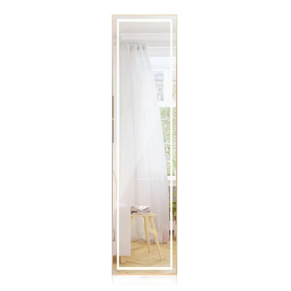 Miroir Pleine Longueur avec Lumières Led Miroir Éclairé Par Led Cadre en Aluminium Intensité Variable Éclairage 3 Couleurs Or