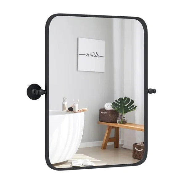 Miroir Rectangulaire Pivotant Noir Encadré en Métal de 76,5 x 56 cm Miroir Mural Inclinable Rectangulaire avec Supports Muraux