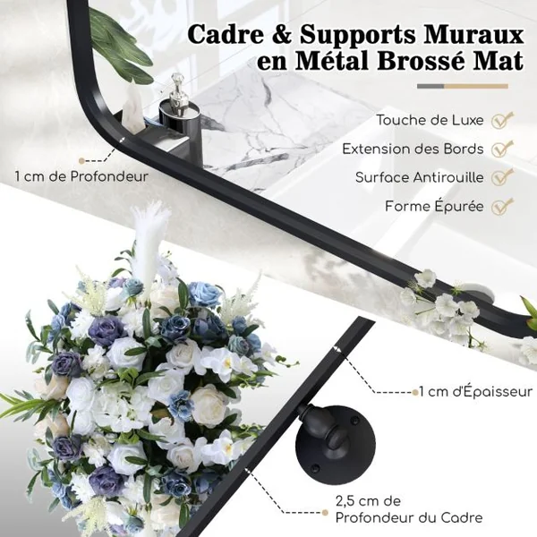 Miroir Rectangulaire Pivotant Noir Encadré en Métal de 76,5 x 56 cm Miroir Mural Inclinable Rectangulaire avec Supports Muraux