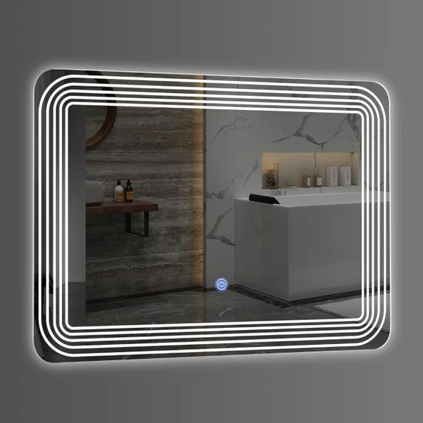 Miroir Salle de Bain LED 70x50cm avec 3 Couleurs et Luminosité Réglables 5 Bandes LED sur Surface Interrupteur Tactile