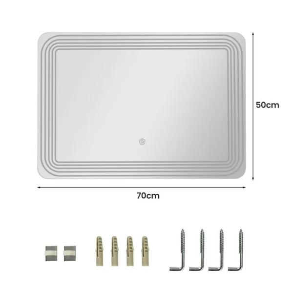 Miroir Salle de Bain LED 70x50cm avec 3 Couleurs et Luminosité Réglables 5 Bandes LED sur Surface Interrupteur Tactile