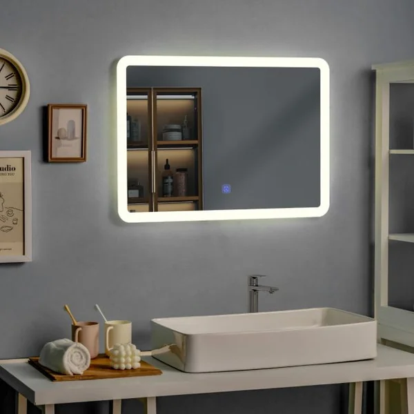 Miroir Salle de Bain LED 70x50cm avec 3 Couleurs et Luminosité Réglables Interrupteur Tactile Fonction de Mémoire