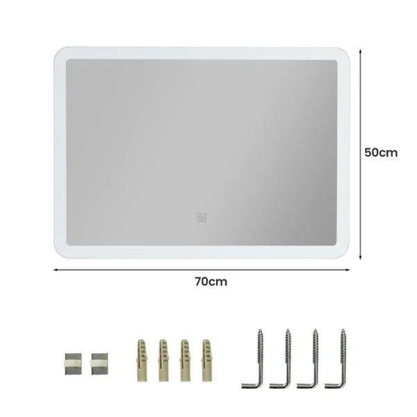 Miroir Salle de Bain LED 70x50cm avec 3 Couleurs et Luminosité Réglables Interrupteur Tactile Fonction de Mémoire