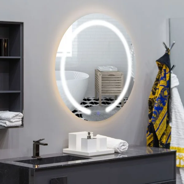 Miroir Salle de Bain Mural Φ 49,5 cm Miroir LED Rond Réglable 3 Températures de Couleur Interrupteur Tactile