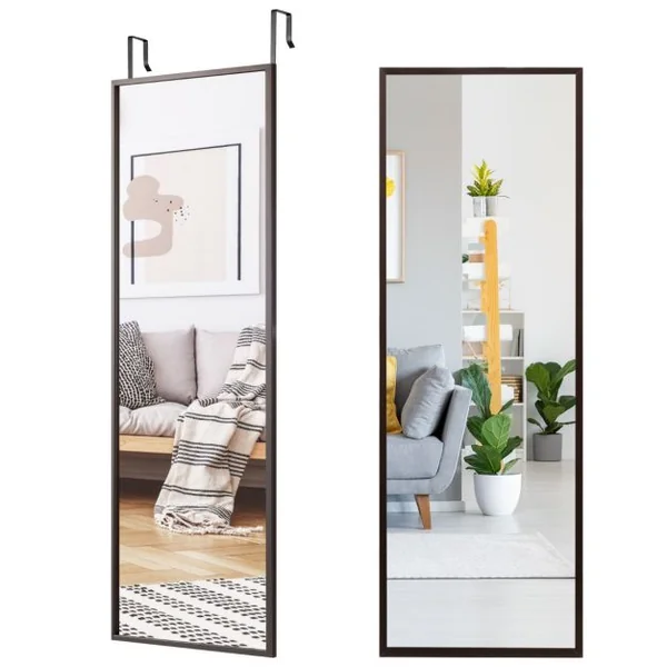 Miroir à Suspendre sur Porte avec Crochets de Suspension Réglables en Hauteur 36,5 x 107 CM Blanc/Café/Noir