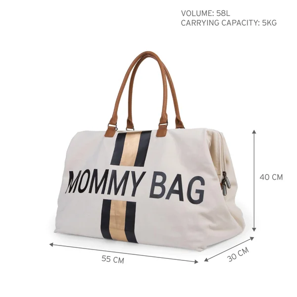 Mommy Bag Sac à Langer - Ecru Rayures Noir Or