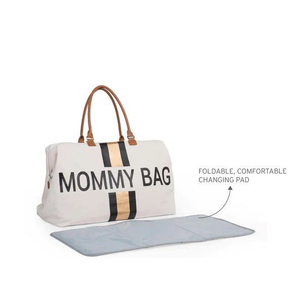 Mommy Bag Sac à Langer - Ecru Rayures Noir Or