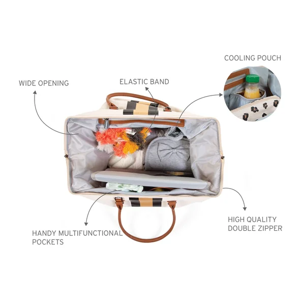 Mommy Bag Sac à Langer - Ecru Rayures Noir Or