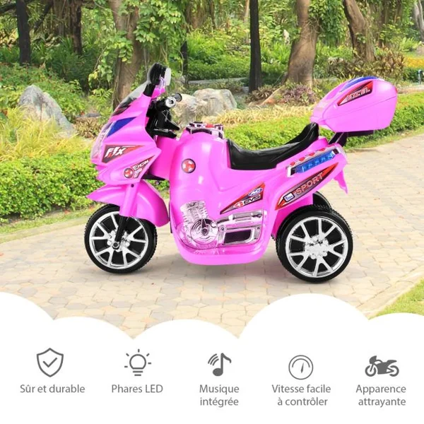 Moto Electrique pour Enfants Scooter 6 V à 3 Roues avec Phares LED 37-84 Mois Charge max.:25 kg Rouge