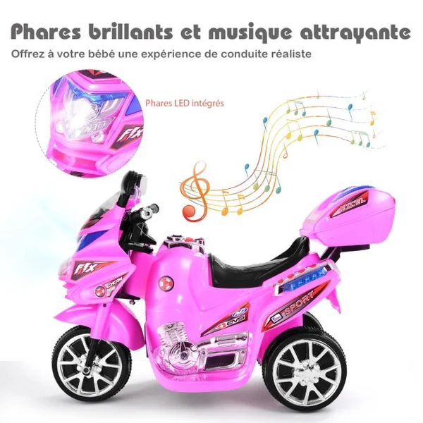 Moto Electrique pour Enfants Scooter 6 V à 3 Roues avec Phares LED 37-84 Mois Charge max.:25 kg Rouge
