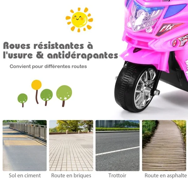 Moto Electrique pour Enfants Scooter 6 V à 3 Roues avec Phares LED 37-84 Mois Charge max.:25 kg Rouge