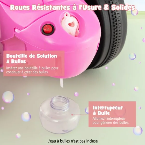 Moto Électrique 6V pour Enfants avec 3 Roues Scooter avec Créateur de Bulles Klaxon Musique et Lumières 3 Ans + Vert