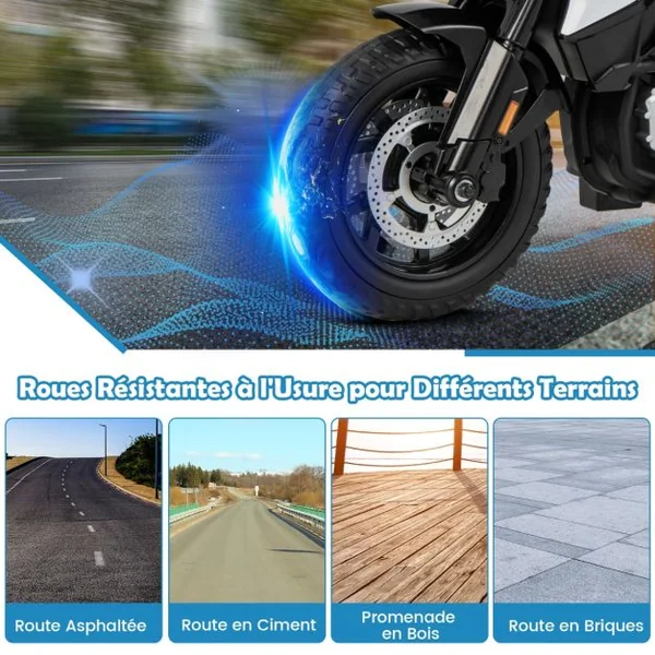 Moto Électrique BMW 12V/7AH pour Enfants 6km/h Modèle Policier avec Klaxon Musique Sirène Phares pour 3-8 Ans