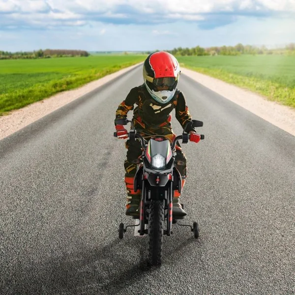Moto Électrique pour Enfant 3 à 8 Ans avec Musique et Bleutooth Vitesse 5,5 - 6 km/h Batterie 12V Inclus Charge 30 KG Bleu/Blanc/Jaune/Rouge