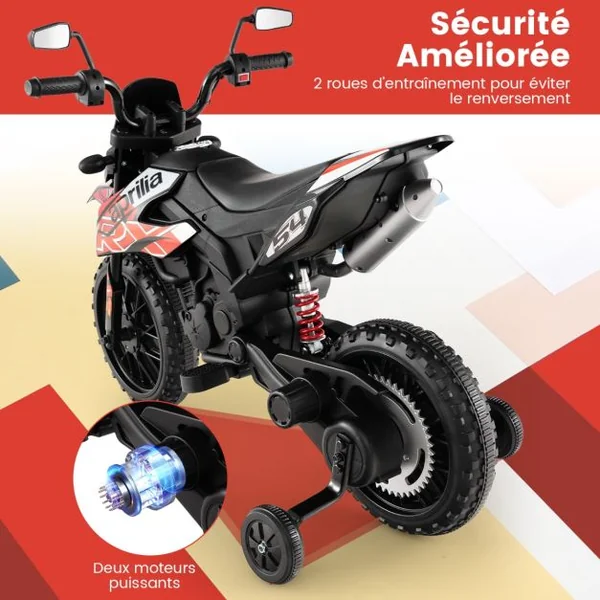 Moto Électrique pour Enfant 3 à 8 Ans avec Musique et Bleutooth Vitesse 5,5 - 6 km/h Batterie 12V Inclus Charge 30 KG Bleu/Blanc/Jaune/Rouge