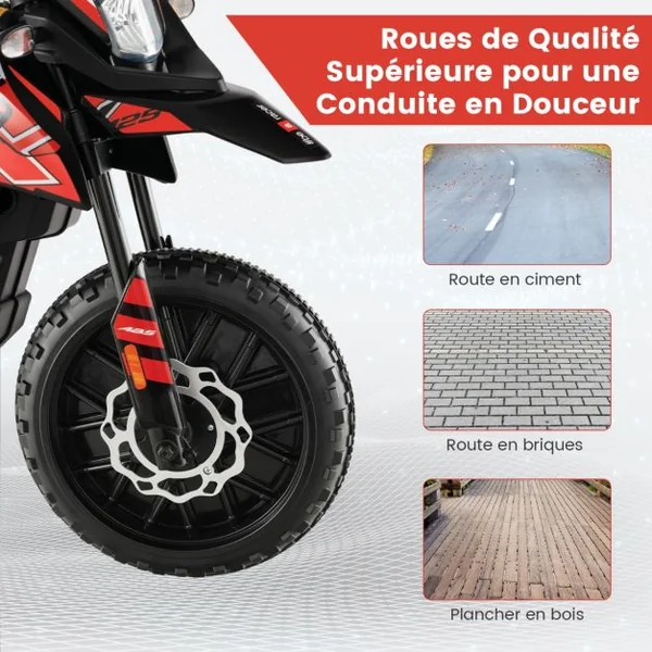 Moto Électrique pour Enfant 3 à 8 Ans avec Musique et Bleutooth Vitesse 5,5 - 6 km/h Batterie 12V Inclus Charge 30 KG Bleu/Blanc/Jaune/Rouge