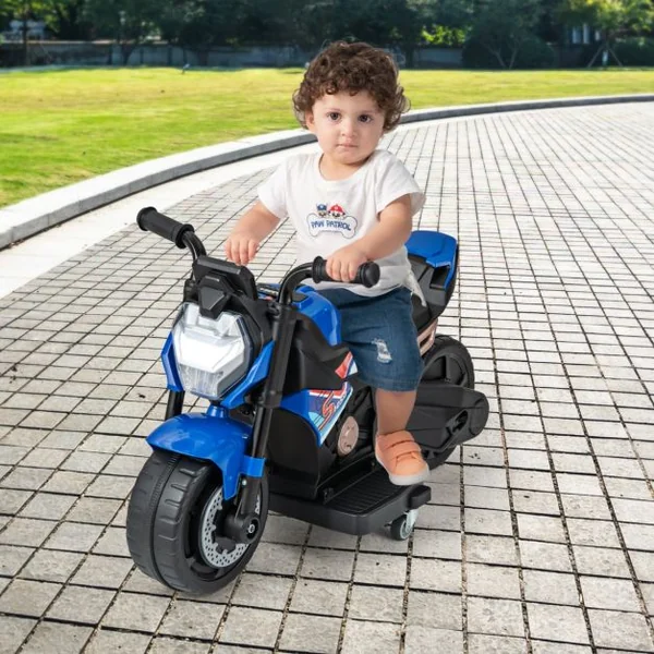 Moto Électrique pour Enfants Alimentée par Batterie 6V avec Conversion 3 Roues & Roues d'Entraînement Détachables pour 18-36 Mois Rouge