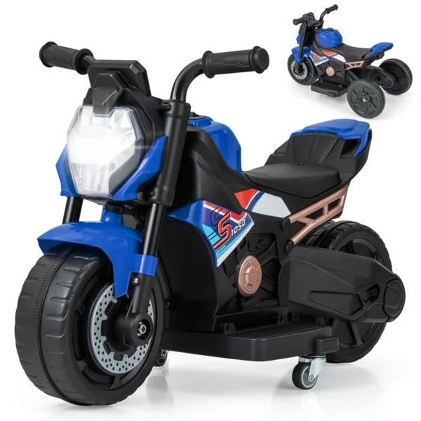 Moto Électrique pour Enfants Alimentée par Batterie 6V avec Conversion 3 Roues & Roues d'Entraînement Détachables pour 18-36 Mois Rouge