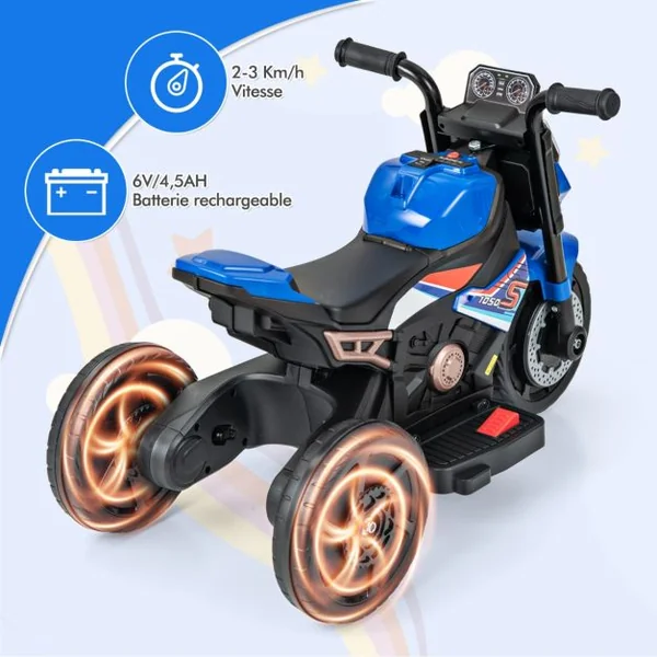 Moto Électrique pour Enfants Alimentée par Batterie 6V avec Conversion 3 Roues & Roues d'Entraînement Détachables pour 18-36 Mois Rouge
