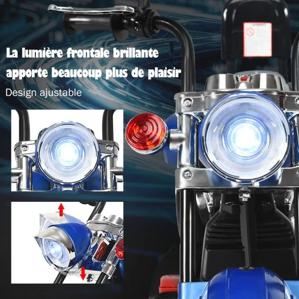 Moto Électrique Scooter 3 Roues pour Enfants 6V 3 Km/h Effet Sonore et Lumineux 3 Ans + Style de Chopper 8 Couleur à Choix