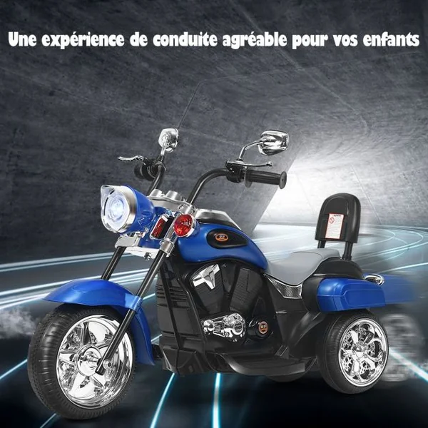 Moto Électrique Scooter 3 Roues pour Enfants 6V 3 Km/h Effet Sonore et Lumineux 3 Ans + Style de Chopper 8 Couleur à Choix